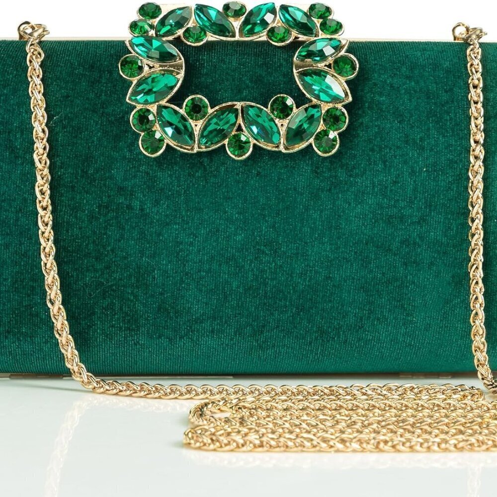 Velvet Clutch Bag Crystal Embellished Evening Purse for Prom Wedding Bridal